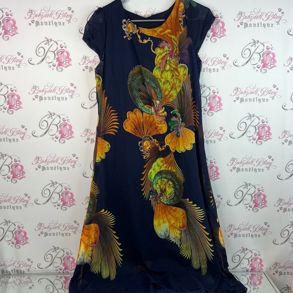 Mulberry Dresses & Skirts - Mulberry dress peacock style boho feathers unique Navy Blue Garment